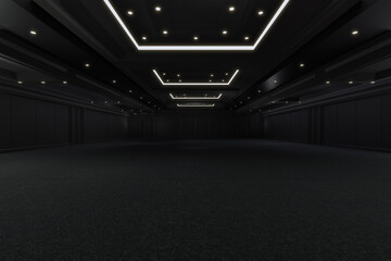 Empty convention hall center.Backdrop for exhibition stands,booth,stage,display.Meeting room for conference.Big Arena for entertainment,concert,event.Auditorium for seminar,party,gallery.3d render.