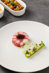 Salmon tartare or tuna tartare prepared in a fine dining restaurant