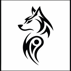 Tribal Wolf Head Design - Black and White Stylized Artwork