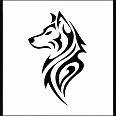 Tribal Wolf Head Design - Black and White Stylized Artwork