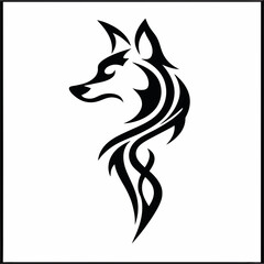 Tribal Wolf Head Design - Black and White Stylized Artwork