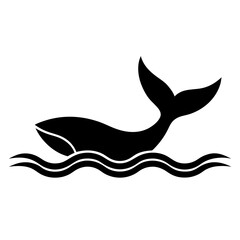 Minimalist Whale Tail Icon with Stylized Ocean Waves - Marine Life Logo