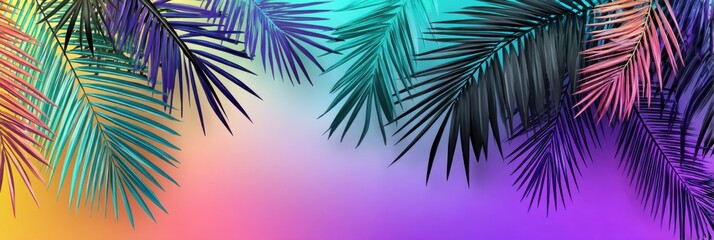 Tropical Dreams: A vibrant display of artistic palm leaves in a kaleidoscope of vivid, gradient colors that evoke a sense of tropical serenity.