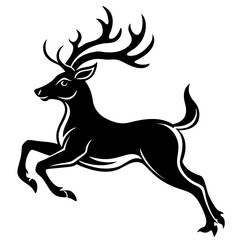 Bold Black Silhouette of Leaping Deer with Detailed Antlers for Logo Design & Branding