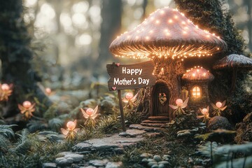 Enchanted Forest Scene with Glowing Fairies Celebrating Mother's Day