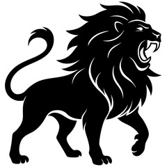 Vector Silhouette of Roaring Lion: Powerful Mane & Commanding Stance