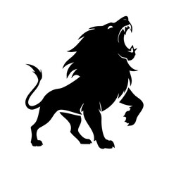 Vector Silhouette of Roaring Lion: Powerful Mane and Dominant Stance