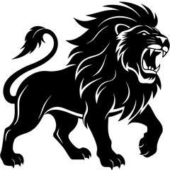 Vector Silhouette of Roaring Lion: Powerful Mane & Commanding Stance