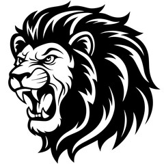 Vector Silhouette of Roaring Lion: Powerful Mane & Commanding Stance