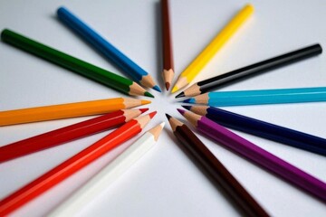 Fototapeta premium a close up of a group of colored pencils arranged in a circle