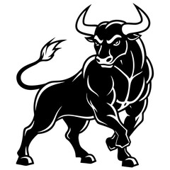 Powerful Bull Charging Stance: Fierce Animal Artwork