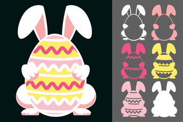 Easter Bunny with Egg Papercut Vector Set – Cute Laser Cut SVG Design for Cricut, Silhouette, DIY Crafts and Holiday Decorations