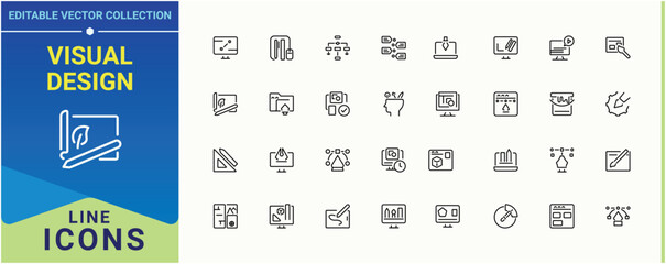 Visual Design vector line icon set. Graphic Design icon. Illustration modern vector illustration. Minimal thin line web icons set. Pixel perfect. Editable stroke.