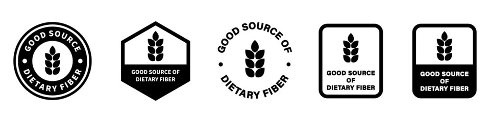 Good source of dietary fiber - vector sign for product information labeling.