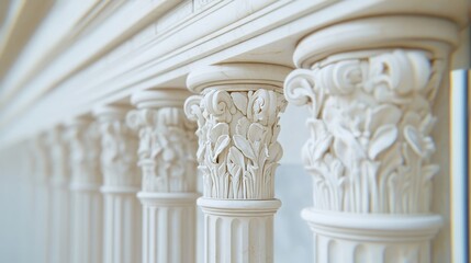 Close up of detailed Roman architecture with marble columns and sculpted reliefs ancient Italian heritage design 