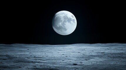 Close up of moon surface with distant Earth visible above lunar horizon dramatic space exploration scene 
