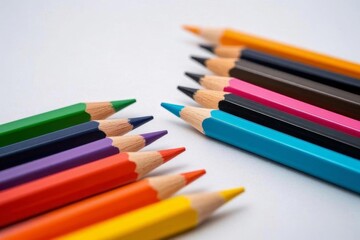 Fototapeta premium several colored pencils are lined up in a row on a white surface