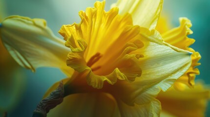 Obraz premium Yellow Daffodil Blossom in Soft Sunlight Macro