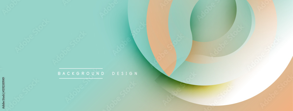 Fototapete Abstract design. Overlapping circles create dynamic composition. Soft color palette, teal and peach hues. Minimalist aesthetic, modern feel. Clean lines, smooth gradients.
