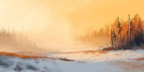 Naklejka premium Anime heavy snow landscape, winter frost scenery, blizzard background, snowy cartoon illustration, cold season graphic