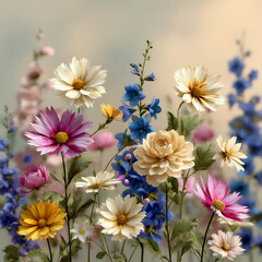 Fototapeta premium a beautiful spring meadow illustration of various colorful wildflowers