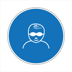 Blue mandatory sign showing a person wearing eye protection, promoting workplace safety and preventing eye injuries