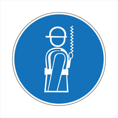 Mandatory sign of wearing safety harness and helmet in blue circle, isolated vector illustration