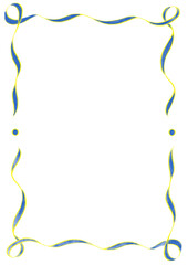 Bright Blue & Yellow Wavy Ribbon Frame with Dots, wedding menu invitation border, hand drawn baby shower, a4 birthday nautical party, clown funfair style, bachelorette bachelor vintage retro