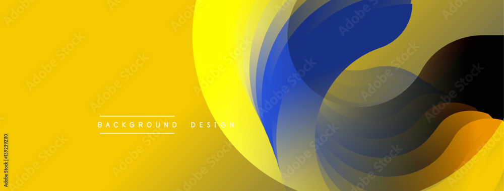 Poster abstract design. overlapping layers create dynamic flow. yellow, blue, black, orange hues blend. mod