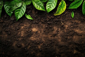 Fertile soil reveals tea plant roots and vibrant green leaves Generative AI