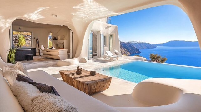Stunning luxury villa with infinity pool overlooking Aegean Sea in Santorini