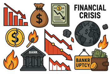 Visual Elements of Financial Crisis Illustrated for Digital Use