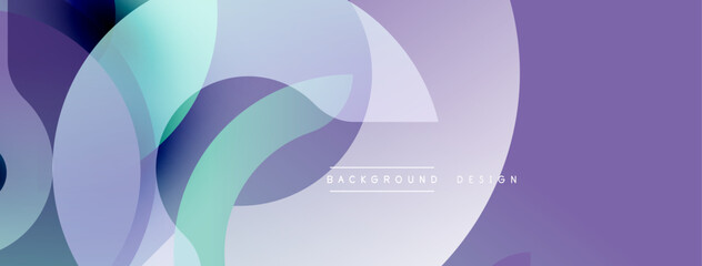 Abstract shapes overlap, creating soft gradients. Purple, blue, green hues blend seamlessly. Modern design evokes calm, artistic feel. Minimalist aesthetic.