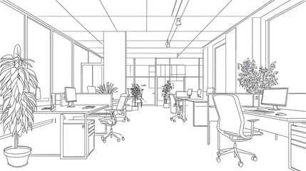 A large open office space with a lot of plants and chairs