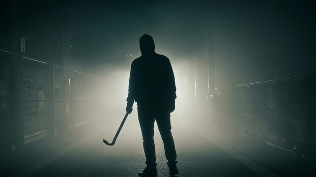 In a foggy area, a man with a crowbar slowly approaches