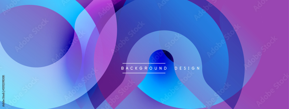 Aufkleber Abstract colorful circles overlap creating dynamic visual effect. Smooth gradients blend purple, blue hues. Modern design element.