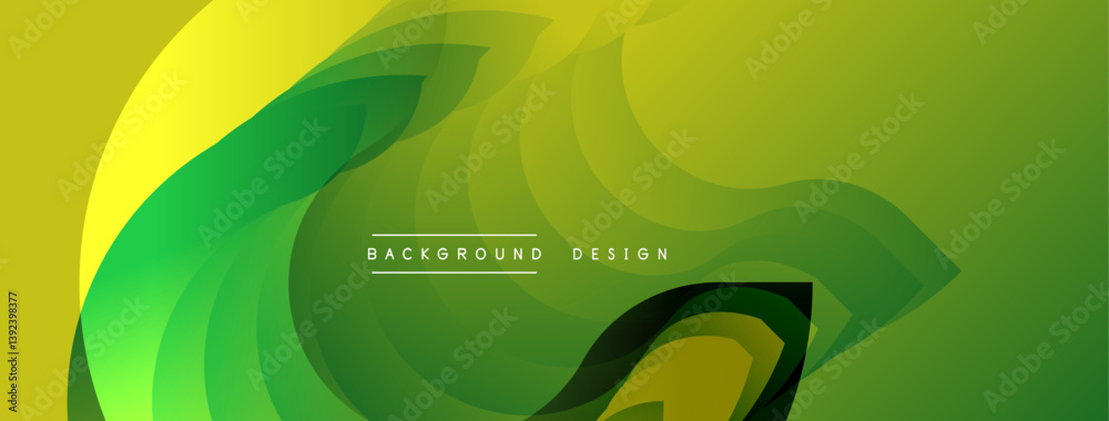 Poster Abstract design. Smooth gradients. Vibrant green, yellow hues. Overlapping shapes create dynamic flow. Modern aesthetic. Minimalist style.