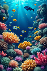 Obraz premium Environmental awareness day. Vibrant underwater scene with colorful coral and diverse fish species.
