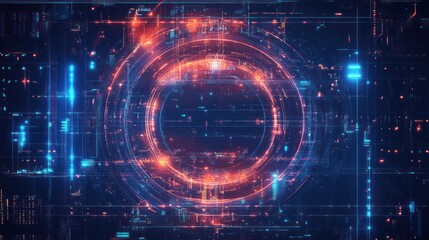 Fototapeta premium Futuristic digital abstract design featuring glowing circular patterns and vibrant colors