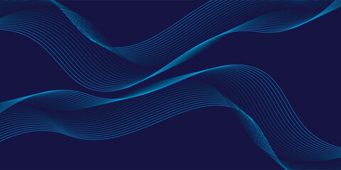 Vector abstract blue background with dynamic blue waves, lines and particles.