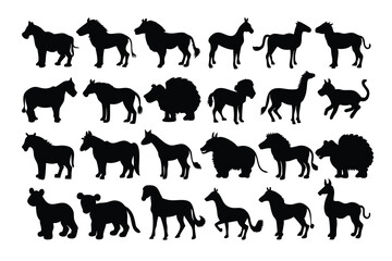 Animal Silhouette Vector Set of Popular Wildlife and Pets, Black Flat Animal Icons – Clean Minimalist Style, Perfect for Logos, Posters, Stickers, and Educational Use vector clip art.