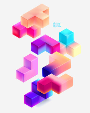 Fototapeta Multicolored 3D cubes. Glass iridescent geometric shape. Abstract conceptual background
