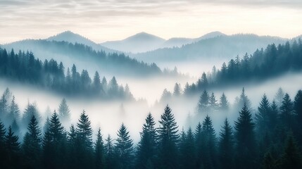 Obraz premium Misty morning landscape exploration mountain region nature photography serene atmosphere aerial perspective