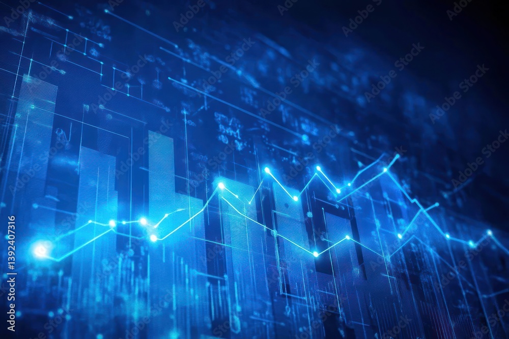 Poster abstract digital data visualization with glowing graphs and lines