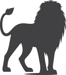 Wild animal vector silhouette illustration of a black lion and elephant