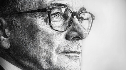 Man's Profile, Pen Drawing, Studio