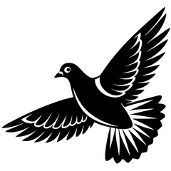 Flying Pigeon Line Art Vector Black and White Drawing Illustration