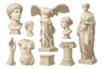 Obraz premium Classical Statues and Sculptures in Elegant Design Composition