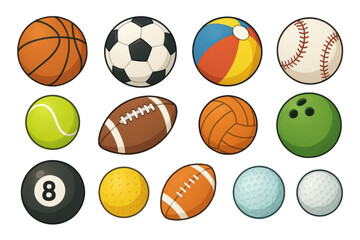 Variety of Sports Balls in Colorful and Simple Flat Design