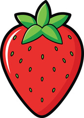 Obraz premium Cute Smiling Strawberry Cartoon Character With Green Leaves Illustration